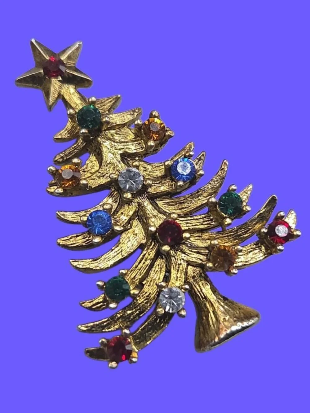 Vintage Eisenberg Ice Christmas Tree Brooch Gold Tone Multi-Color